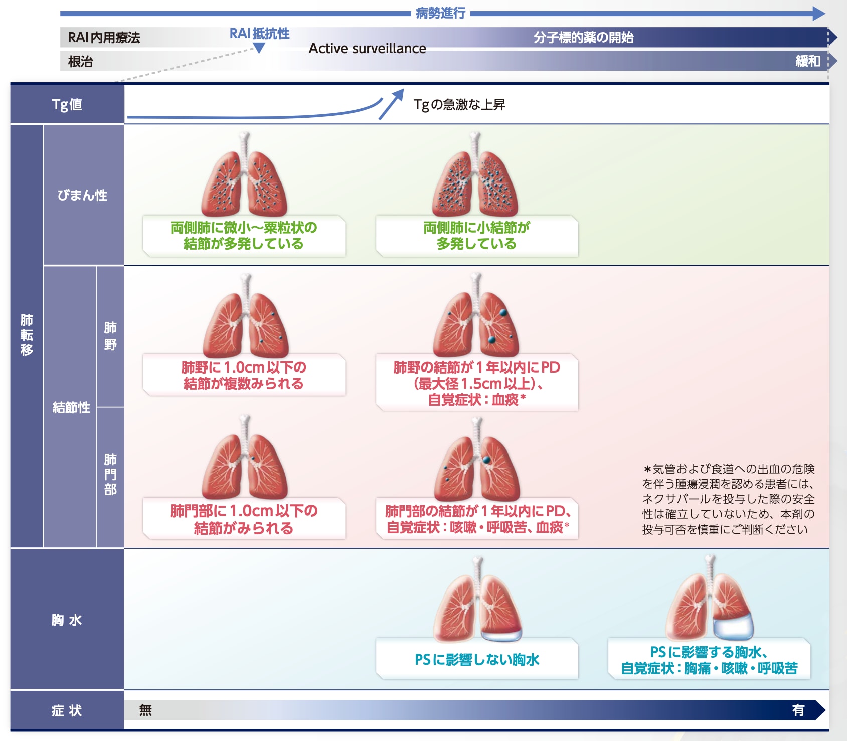 分化型甲状腺癌肺転移症例の病態(イメージ図) 分化型甲状腺癌肺転移症例の病態(イメージ図)